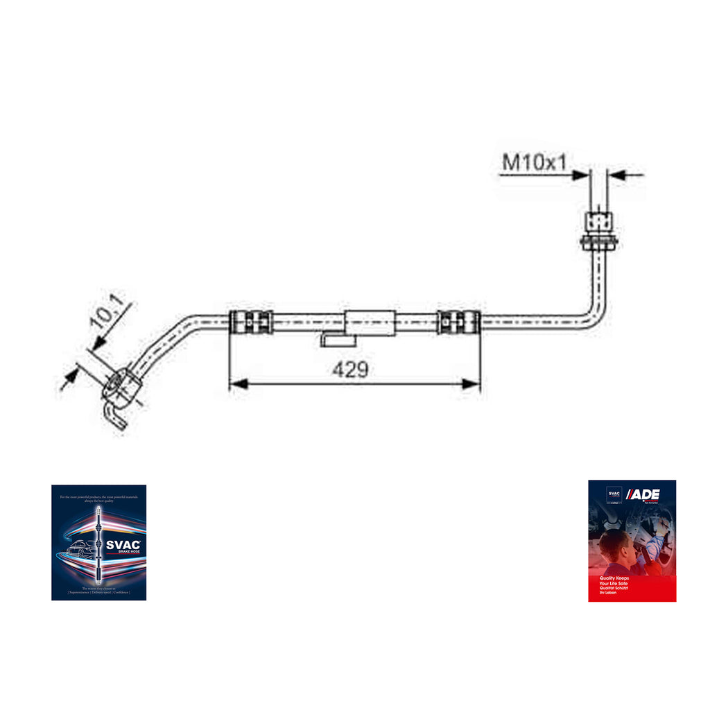 Ford Transit M12 M15 Front Left Brake Hose 1994 to 2000 6158425 6184722