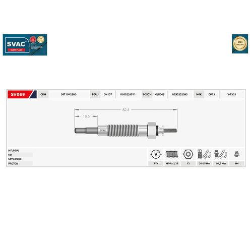 Hyundai Terracan Heater Glow Plug Kia K2500 Mitsubishi Proton 3671042500