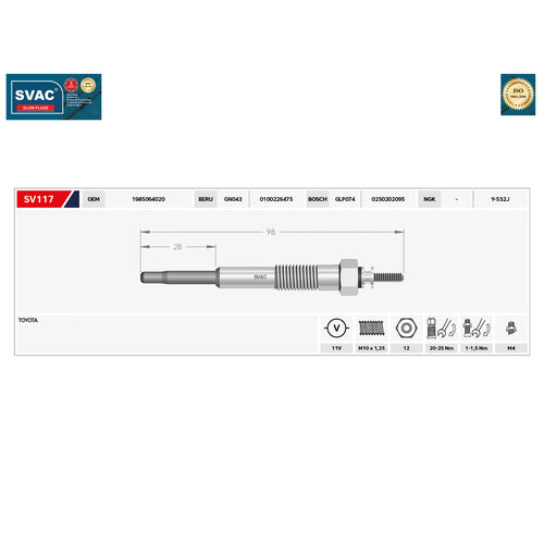 Toyota Avensis Heater Glow Plug Camry Carina Corolla Liteace 1985064020