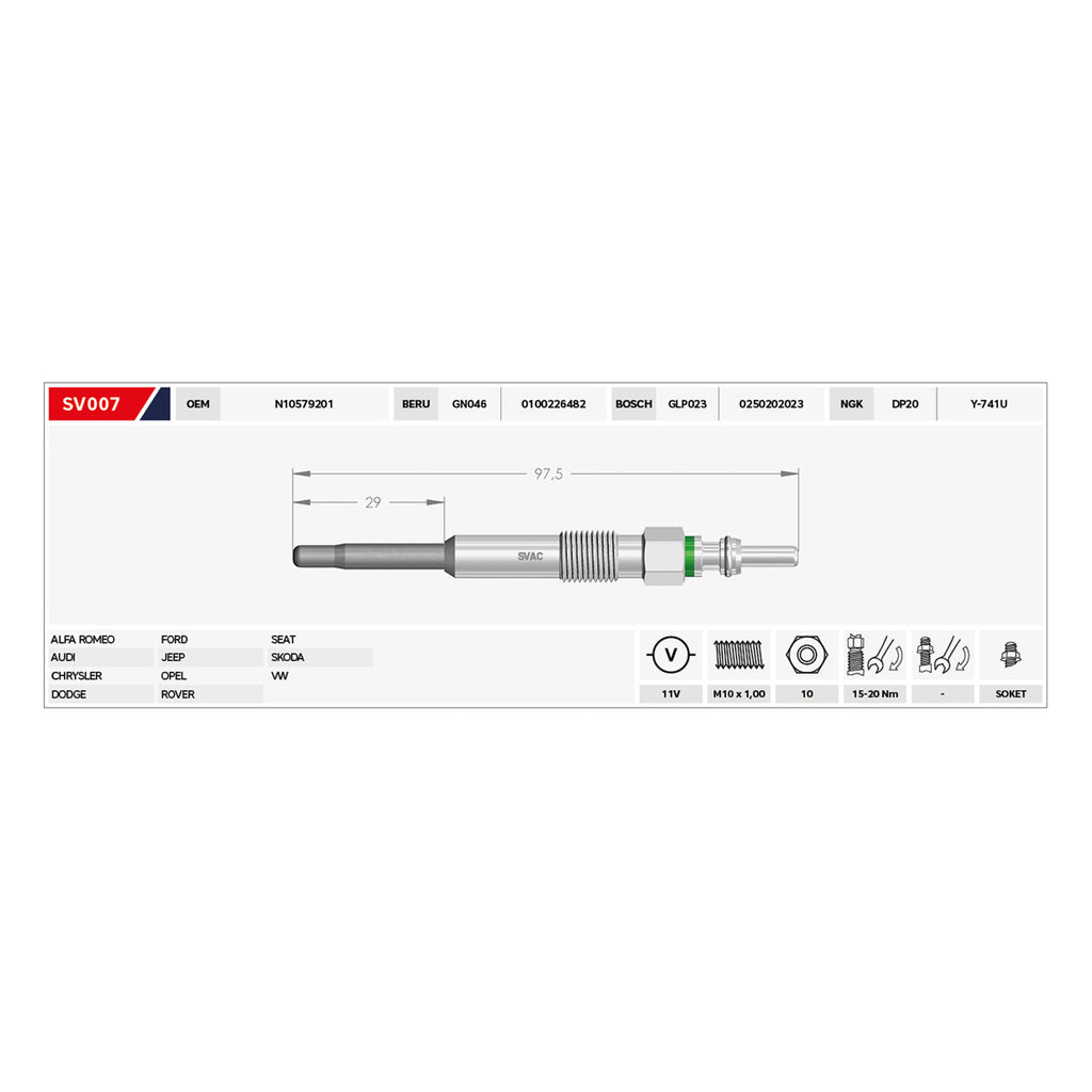 Audi A3 Heater Glow Plug A4 A5 Seat Ibiza Leon Toledo  N10579201 71735465