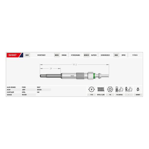 Audi A3 Heater Glow Plug A4 A5 Seat Ibiza Leon Toledo  N10579201 71735465