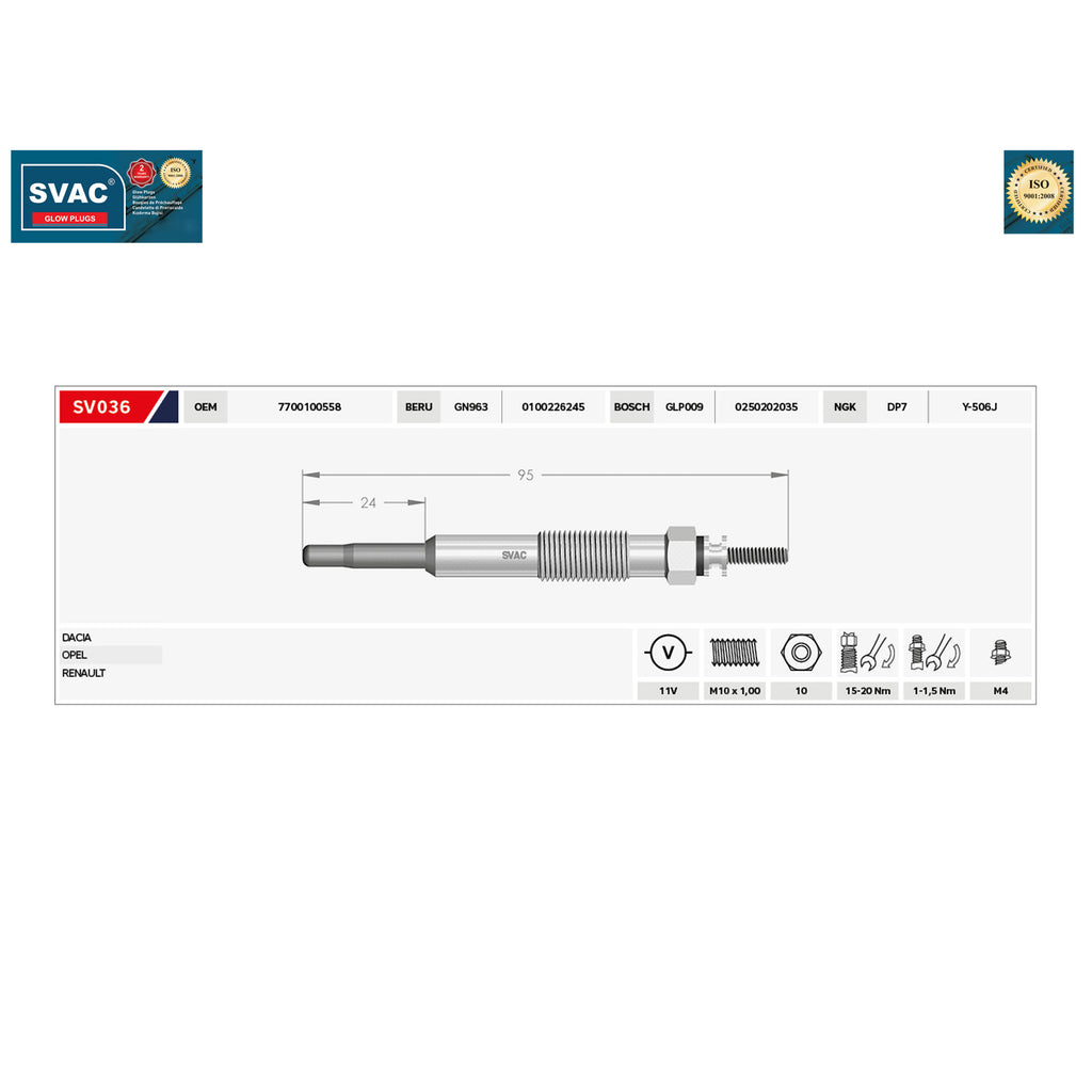 Dacia Solenza Heater Glow Plug Renault Clio Trafic Kangoo Megane 7700100558