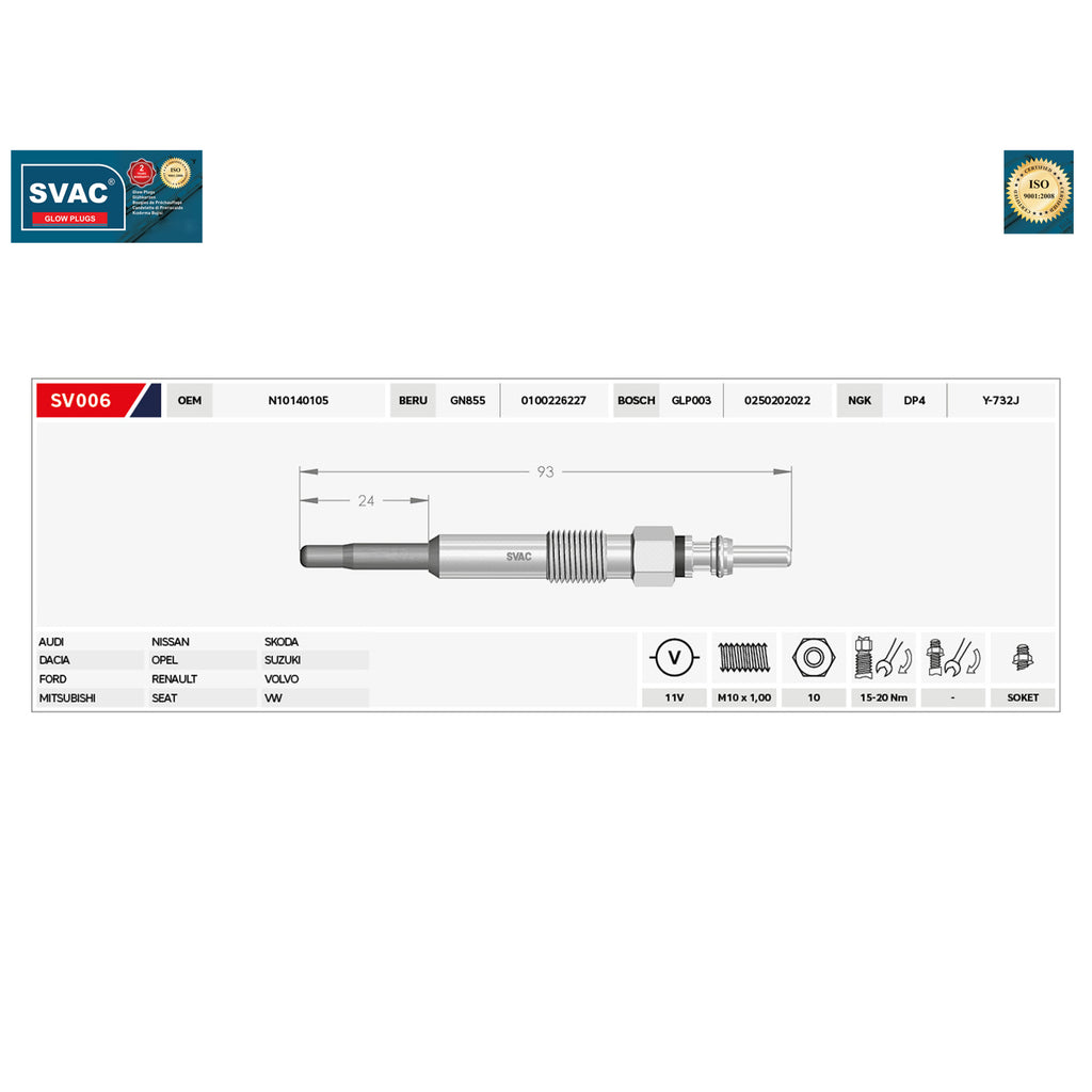 Audi A2 Heater Glow Plug A3 Renault Master Trafic Seat Ibiza Leon  1037204